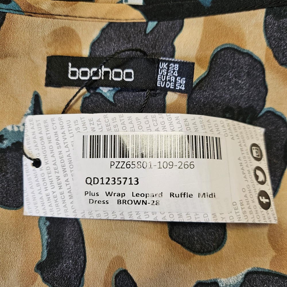 NWT Boohoo Plus‎ Wrap Leopard Ruffle Hi Low Midi Dress Size 24 - Picture 7 of 8